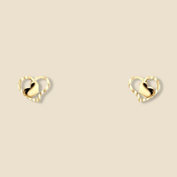 14K Yellow Gold Heart Stud Earrings with Screw Backs - Picture 1 of 4